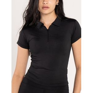 OUTDATED Zipper V Neck Polo Short Sleeve - Black