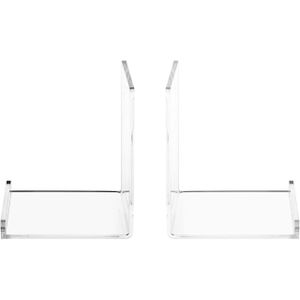 BEST MEDIA Modern Acrylic L Shaped Bookends with Non-Slip Bottoms Transparent Book Stands for Office and Library 1 Pair Clear