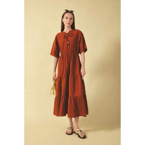 Defacto A Cut Crew Neck Cotton Butterfly Sleeves Dress