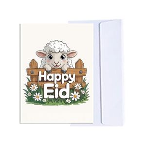 Eid-Al-Adha Greeting Card with Envelope, Cute Lamb Design, Festive Theme f