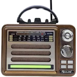 Golon  Stylish Wooden Wireless Radio, 3 Bands (AM-FM-SW), Supports Bluetooth, USB, TF Card, AUX Input, TWS Technology, with DC Charging Input, Rechargeable Battery - RX-306D (Brown)