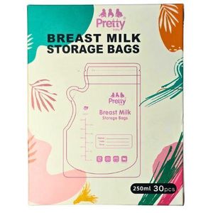 Pretty Breast Milk Storage Bags 250ml – 30 PCS – Leakproof Pre-Sterilized Breastmilk Storage Bags for Freezing & Feeding