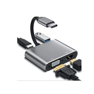 ZERO USB C to HDMI VGA Adapter, 4-in-1 Type C Hub with USB C Charging, HDMI & VGA Dual Output, USB 3.0 Port for Samsung S9/S8, MacBook, Nintendo Switch, Surface Book - Silver