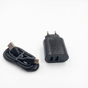 1First X222 18W Fast Wall Charger Dual USB Ports With Indicator Light & 1M Type-C Cable - Black