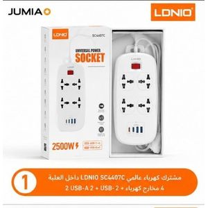 LDNIO Smart Power Strip SC4407C 2500W with 4 AC Outlets and 2 USB-C and 2 USB Ports 45W Fast Charging Smart Protection