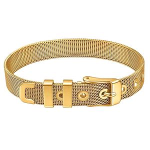 3Diamonds Gold Mesh Buckle Bracelet – Adjustable Unisex Wristband with Classic Belt Design, Elegant &amp Durable Everyday Jewelry