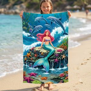 Kids Beach Towel Microfiber Bath Towel mermaid design highly Absorbent & Quick Drying 50*100 cm