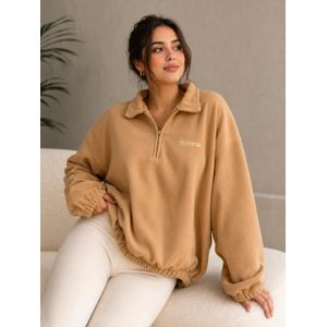 V A L Y A سويت شيرت حريمي أوفر سايز بسوستة نصفية وخامة ميلتون قطن