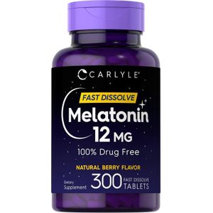 Jessica carlyle Melatonin 12 mg Fast Dissolve 300 Tablets Drug Free Natural Berry Flavor Vegetarian, Non-GMO, Gluten Free