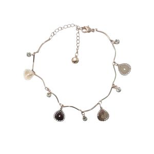 3Diamonds Women's Gold Ankle Bracelet with Round Charms, Crystal and Water Drop Pendants, Fashion Design