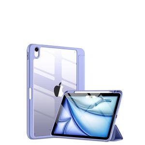 جراب لجهاز iPad Air من الجيل السادس/الخامس/الرابع (2024/2022/2020) مقاس 10.9 بوصة مع حامل قلم على الجانب الأيمن، مصنوع من مادة البولي كربونات الصلبة، ظهر شفاف (بنفسجي)