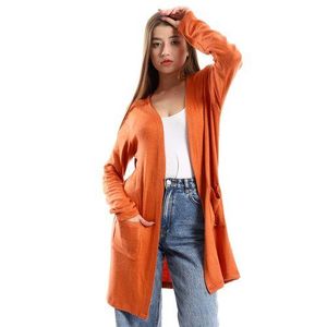 Kady Long SLeeves Cardigan With Front Down Pockets - Orange