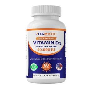 VITAMATIC Vitamin D3 50,000 IU (as Cholecalciferol), Once Weekly Dose, 1250 mcg, 60 Veggie Capsules 1 Year Supply, Progressive Formula Helping Vitamin D Deficiencies (60 Count (Pack of 1))