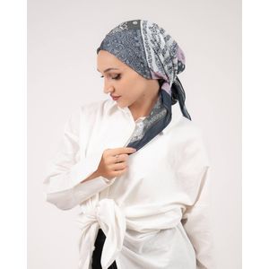 Tie Shop Square Printed Crepe Chiffon Scarf - Dark Grey - White - Light Pink