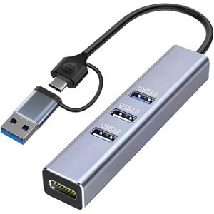 محول USB 3.0 الى ايثرنت، موزع USB A وUSB C (2X USB2.0 و1 * USB3.0)، موزع بي اف بي اتش اف USB 3.0 مع محول RJ45 10/100/1000 جيجابت ايثرنت يدعم ماك او اس وويندوز 10 و8.1 وسيرفس برو ولينكس وغيرها