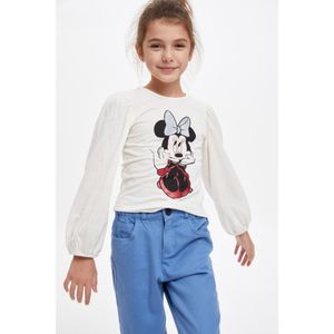 Defacto Regular Fit Mickey & Minnie Licensed Long Sleeve T-Shirt - Ecru