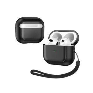 جراب جلدي رفيع لسماعات AirPods 3 مع إغلاق آمن وسلسلة (أسود)