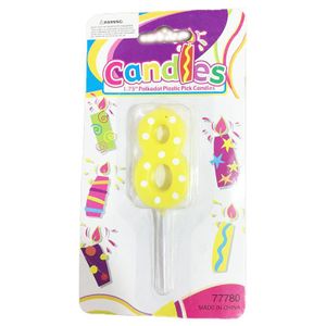 Birthday candles polkadot plastic no.8 yellow and white