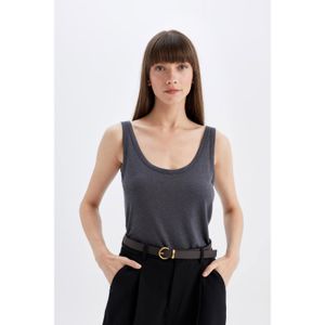 Defacto U-Neck Linen Blend Basic Tank Top