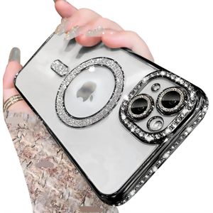 Magnetic Series Design for iPhone Case,Compatible with MagSafe,Luxury Glitter Diamond Camera Bing Plated Edge,Shiny Clear Military Drop Protection Shockproof CoverBlack,iPhone 14 Pro