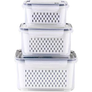 KITCHENOO Refrigerator Food Storage Container Set with Lids and Plastic Colander for Preserving Fresh Produce, Vegetables, Fruits, and Meat, BPA-Free Plastic Containers
