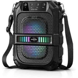 Groovyce سماعة بلوتوث محمولة GTS-1191، مقاس 6.5 بوصة، إضاءة RGB، بلوتوث 5.1، راديو FM، دعم USB وMicro SD، بطارية قابلة للشحن