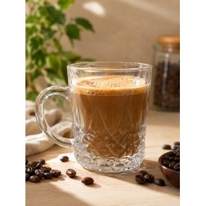 Set of clear glass mugs with a unique pattern – 6 pieces for hot drinks