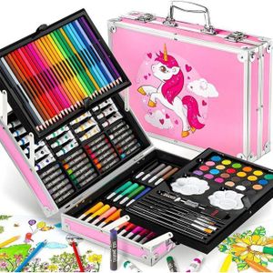 Craft Era Unisex Drawing and Coloring Set, Includes Crayons, Watercolors, and Oil Pastels, in Pink Unicorn, Suitable for All Ages with Organized and Portable Storage