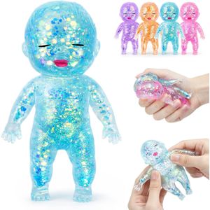 Baby Squishy Glittery- 4" Soft Squeezable Fidget Toy,Cute Sparkly Sensory Decompression Doll for Adults,Desk Decor and aAnxiety Relief, Ideal for Birthday Gifts, Party Favors, Classroom Prizes  Blue 