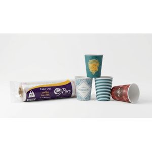 Pure Party Essentials Bundle, Disposable Paper Cups 4 oz, 7 oz and 9 oz with White Table Cover Roll