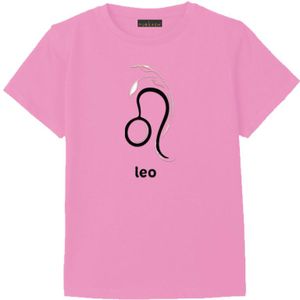 Pink t-shirt with Leo zodiac print, round neck