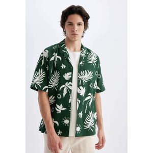 Defacto قميص نص كم هاواي قصة مريحة بياقة عالية