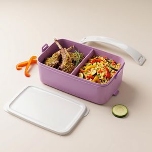 Easy Go 1.5L Portable Lunch Box with Handle – Sectioned - Microwave, Freezer & Dishwasher Safe - Lavender