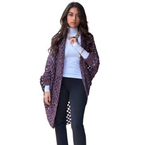 Handmade Plum Crochet Cardigan with Open Knit Design