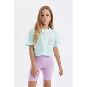 Defacto Girl Full Crop Top Short Sleeve T-Shirt - Mint