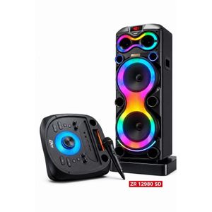 ZERO ZR 12980 SD Party Speaker, 120W RMS, Dual 12-Inch Woofer, Bluetooth, USB, FM Radio, LED Lights, Black