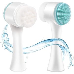 2 in 1 Double Face Brush for Skin Cleansing, Exfoliation - Daily Facial Care Tool with Soft Bristles and Effective Exfoliator for Makeup Removal, Deep Pore Cleansing, Anti-Acne ( color may very )