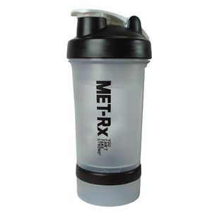 Stay Fit Protein Shaker Bottle with Meat-Rx Mixing Ball by MD, Leakproof with Powder Storage and Pill Tray, BPA Free (Clear)