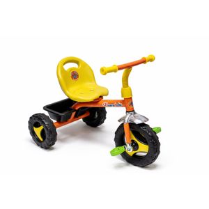 Kid Kids Tricycle with Wide Wheels, Durable Metal Frame, Comfortable Backrest Seat and Rear Basket – Yellow & Orange for Ages 2-5