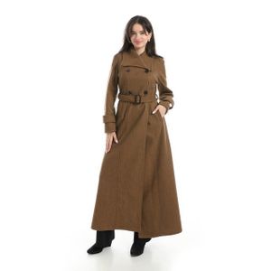 Red Circle Camel Long Sleeves Wide Notch Lapel Long Coat