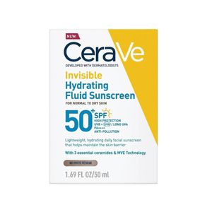 Cerave سائل واقي شمس مرطب وغير مرئي بمعامل حماية SPF50 للبشرة العادية إلى الجافة، سعة 50 مل