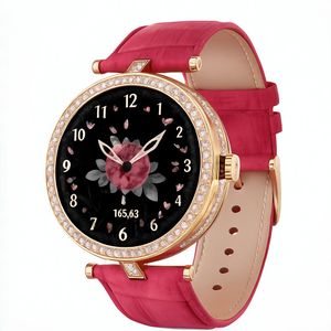 Haino Teko RW-21 Women's Luxury Smart Watch - Elegant Pink Strap, Crystal Bezel, Digital Flower Dial - Perfect for Daily & Formal Occasions