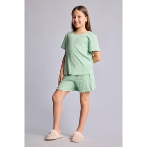 Defacto Girl Regular Fit Polka Dot Ribbed 2 Piece Pajama Set