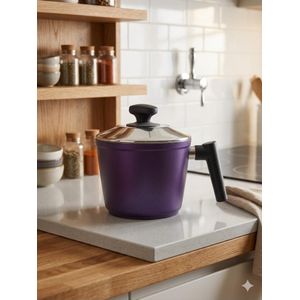 Evita Non-Stick Tefal Milk Pan - 16 cm with Stainless Steel Lid - Metallic Purple