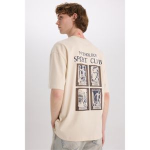 Defacto 100% Cotton Oversize Crew Neck Back Print Short Sleeve T-Shirt