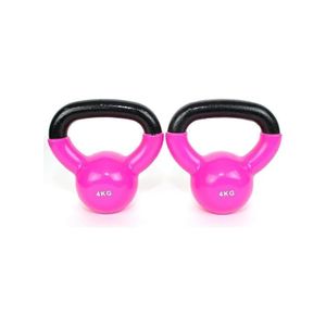 Glorified vinyl-coated cast iron kettlebell, suitable for full-body workouts, strength training, fitness, and core exercises - 2-piece set - Pink - 4 kg