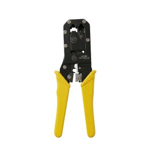 أداة ضغط كابلات RJ45 وRJ12 وRJ11 باللون الأصفر - مثالية لتركيب شبكات الإنترنت والهاتف، تقطيع وتلميع الكابلات بسهولة، نموذج XL-318.