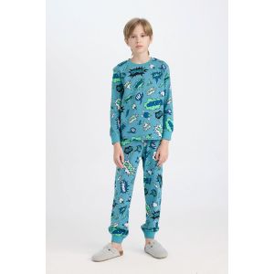Defacto Boy Crew Neck Regular Fit Knitted Pyjamas - Blue