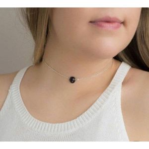 Pink Women's Necklace Of Black Pearls with Silvery Chain 