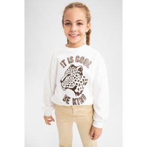 Defacto Girl Crew Neck Relax Fit Sweat Shirt - Beige